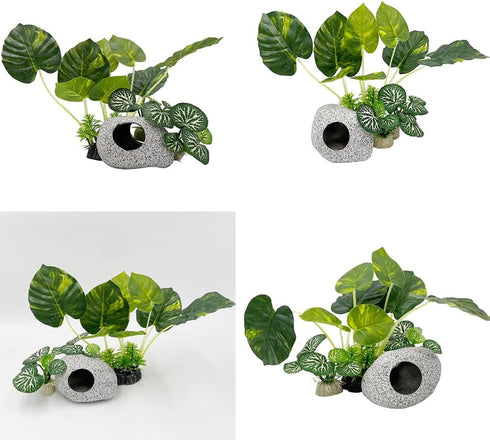 Smoothedo-Pets Aquarium Plants Fish Tank Decorations 6inch Plastic Artificial Plant Goldfish Waterscape Betta Fish Hides/Rest (Leafs/Stone Cave)...