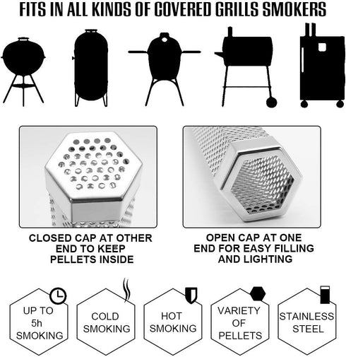 BEWAVE Pellet Smoker Tube for All Grill Electric Gas Charcoal or Smokers Hot/Cold Smoking, Free Tube Brush, 12 Inch, 2 Pcs...