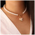 Vintage Pearl Choker Necklace Gold Circle T Bar Necklace Bohemia Heart Necklace Love Heart Pendant Necklace Chain Jewelry for Women and Girls (Hea...