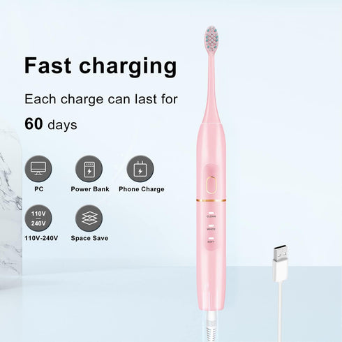 Electric Toothbrush Set, Comes with 8 Brush Heads & Travel Case,4 Modes with 2 Minutes Built in Smart Timer, One Charge for 60 Days, 42000 VPM Mot...