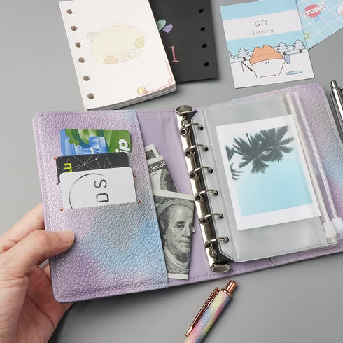 Purple PU Leather Budget Binder Cover, for A7 6-Ring Money Organizer Budgeting Refillable Loose Leaf Receipt Binder Notebook Bookmark Planner Book...