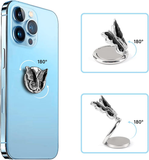 Omorro Phone Ring Holder Finger Kickstand, Bling Metal Cute Butterfly Cell Phone Ring Stand Grip Turns 360° Rotation Adjustable Sparkle Phone Grip...