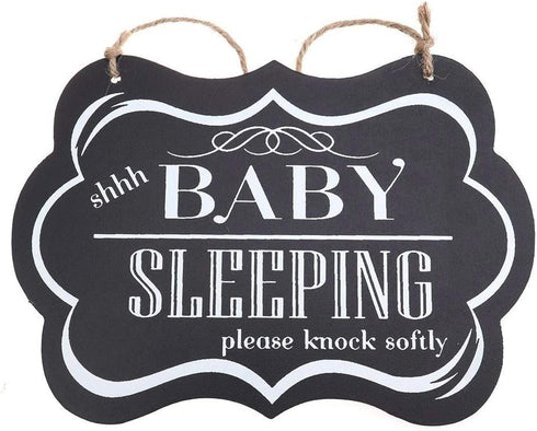 WINOMO Baby Sleeping Sign shhh BABY SLEEPING Please Knock Softly Wood Decorative Sign Nursery Hanging Plaque Baby Door Cot Sign...