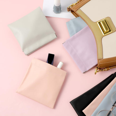 MAQUITA 15 Pcs Lambskin Small Makeup Bag Waterproof Leather Pocket Cosmetic Bag No Zipper Self Closing Small Cosmetic Bag Cosmetic Pouch Travel St...