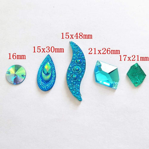50PCS Special Effect Different Shapes Mirror AB Gems Sew On Rhinestones Faceted for Handicrafts Clothing Dress Decorations (Light Blue)...