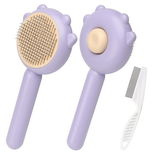 Pet Hair Cleaner Brush?Cat Brush with Release Button?Cat Grooming Long Short Cats Dogs Massage Brushes?Cat for Shedding Dandruff Comb(Purple)...