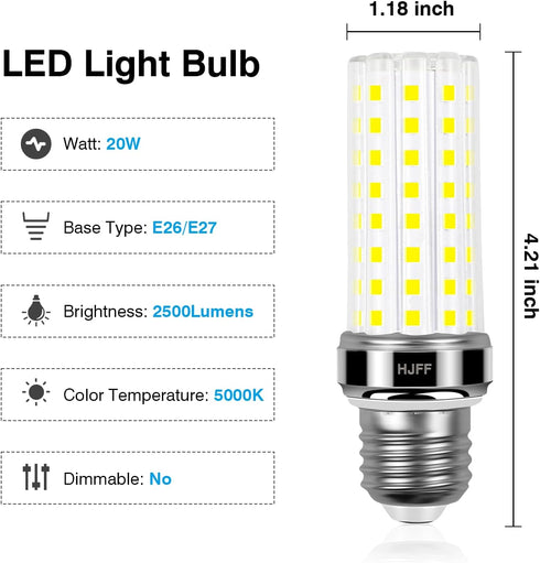 6 Pack LED Corn Light Bulb 200w Equivalent 2500 Lumen 5000K Cool Daylight White 20W E26/E27 Base Ceiling Fan Led Light Bulb for Home Garage Wareho...