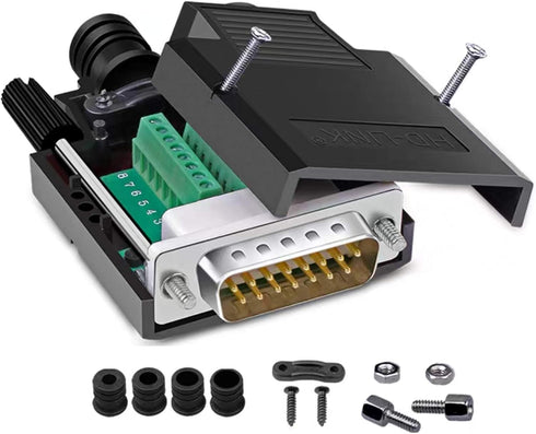 DB15 Solderless Male RS232 D-SUB Serial Adapters, 16mm thinner 15 Pin Port Terminal Solderfree Breakout Board Connector with Case Accessories...
