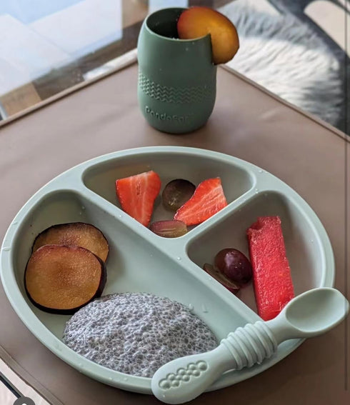 PandaEar Silicone Baby Feeding Set| 2 Pack Silicone Divided Suction Plate with 2 Pack Spoons | Baby Led Weaning Supplies Self Feeding Eating Utens...