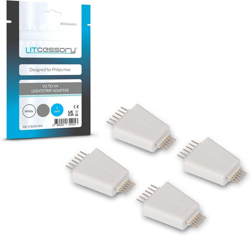 Litcessory V3 to V4 Lightstrip Adapter for Philips Hue Lightstrip Plus (4 Pack, White)...