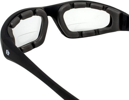 Birdz Eyewear Oriole Padded Safety Bifocal Motorcycle Glasses Black Frame Clear Lenses 1.5 Magnification Carry Bag...