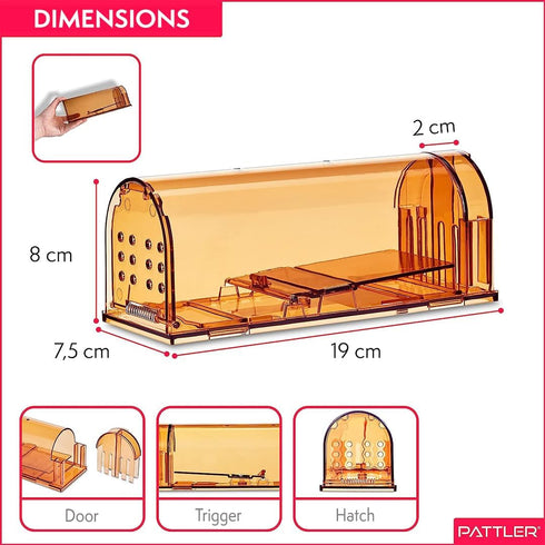 PATTLER® | 2 Humane Mouse Trap for Indoor and Outdoor Home | Mechanical Reusable Live Mouse Traps Catch and Release Mice from Garden, Garage, Atti...