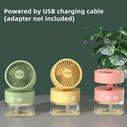 Personal Cooling Fan and Small Air Humidifier 350ml with LED Night Light, Desktop USB Charging Humidifier and Fan 3 in 1 for Office and Small Room...