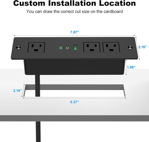 Recessed Power Strip USB C, MAX 30W Power Delivery, Built in 3 Outlets & 2 USB-C Ports & 1 USB-A for Flush Mount Furniture Conference Desktop, 6FT...