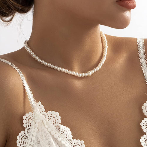 Boho Simple Bridal Back Jewelry Necklace Pearl Backdrop Choker Necklaces Party Wedding Prom Drop Pearls Necklace Body Chain Jewelry for Women Brid...