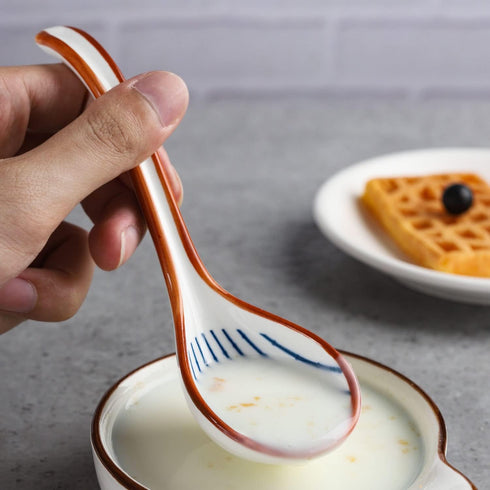 Asian Soup Spoon Ceramic Ramen Spoons Korean Spoons Porcelain Japanese Soup Spoon for Ramen Noodles Pho Miso Dumpling 4pcs (Style 1)...
