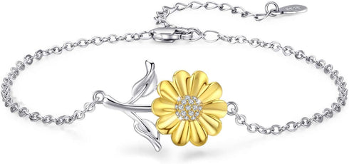 Cuoka Sunflower Bracelet/Anklet 925 Sterling Silver Sunflower Jewelry Sunflower Mother Day Gift Summer Jewelry For Women with Box...