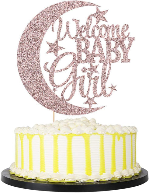 PALASASA Baby girl cupcake topper greeting moon and stars - Baby Shower Party - Gender Reveal Baby Girl Party Decorations?Rose gold?...