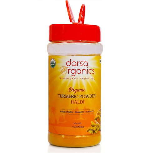 Darsa Organics Raw Turmeric Powder w/Curcumin from India | 7 oz Food Grade PET Jar | Pure Aromatic Ground Haldi | USDA Organic | Ground Turmeric |...