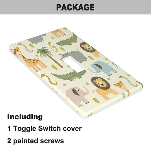 Cartoon Animal Light Switch Cover Cute Hippo Crocodile Lion Elephant And Giraffe Funny Wildlife Single Toggle Wall Plate 1 Gang Standard Receptacl...