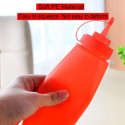 CONDRA FIELD Condiment Sauces Squeeze Bottles - (3Pcs-13.5oz),with Leak-Proof Cap and Scale Line.Plastic Squeeze Squirt Bottles for Ketchup,Mustar...