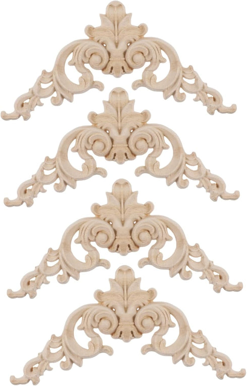 Garneck 4PCS Wood Carved Corner Onlay Applique Frame Unpainted Furniture Corner Applique Supplies Wall Cabinet Decor...