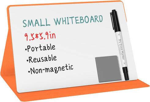 Portable Small White Board,Reusable Dry Erase Board with Stand,Desktop Whiteboard for Office Meeting Bussiness Home 9" x 6" with marker, wipe clot...