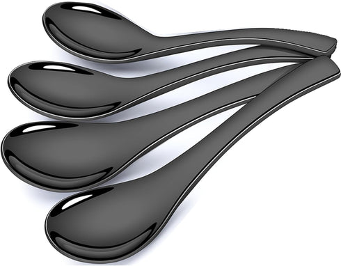 Soup Spoons,4 Pieces Stainless Steel Asian Soup Spoon 6.3 Inch Mirror Polished Black Ramen Spoons Deep Spoon for Soup...
