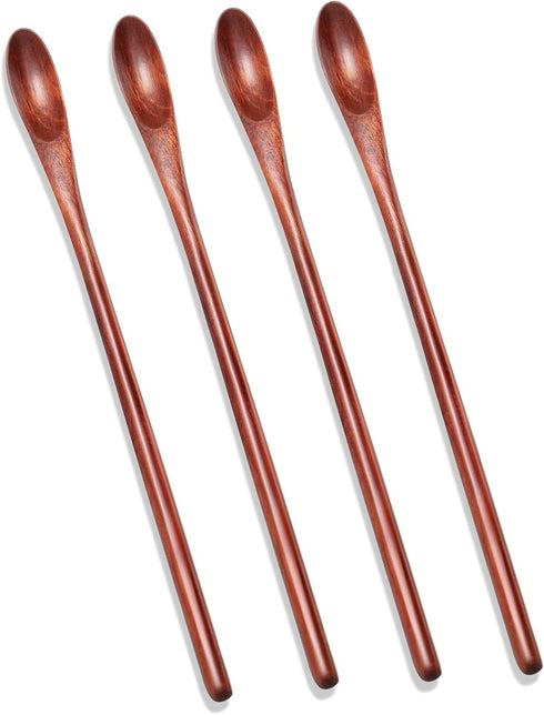 4 Pieces Wooden Coffee Mixing Spoons Long Handle Cocktail Spoons Wood Iced Tea Spoons Small Stirring Spoon for Mixing Coffee Tea Beverage, 7.87 In...