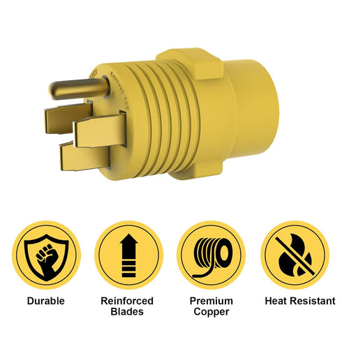 RV Plug Adapter PVC 50 Amp Male (14-50P) to 30 Amp Female (TT-30R) NEMA 14-50P to NEMA TT-30R...