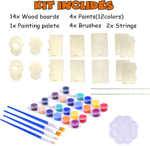 hapray 2 Pack Bird House Kit, DIY Birdhouse Kits, Wooden Crafts Arts for Children to Build and Paint (Includes Paints & Brushes) for Kids Girls Bo...