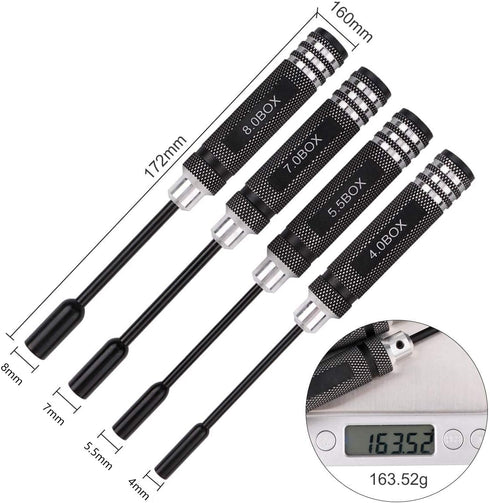 Makerfire 4pcs Hex Nut Drivers Screw driver Tools Kit Set for RC Helicopter RC Boat Rc Cars, Metal 4.0/5.5/7.0/8.0mm NUT Key Socket Screwdrivers...