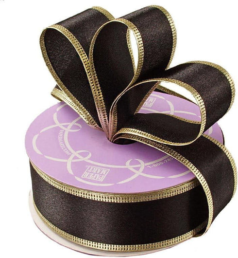 1 1/2" X25 Yards Black/Gold Crimped Metallic EDG Satin Ribbon...