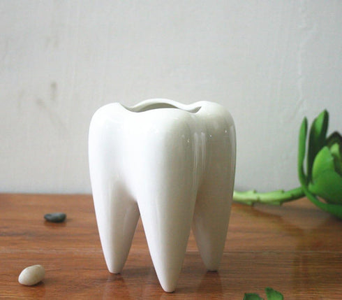Ceramic Tooth Shaped Pen Pencil Toothbrush Holder Pot Succulent Plant Pot Home Office School Dentists Gift Ideal Gifts for Women, Mom or Birthdays...