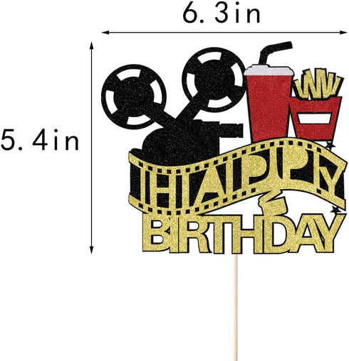 Film Cake Toppe Happy Birthday Sign Cake Topper for Film Projector Movie Night Camera Popcorn Theater Theme Bday Party Celerbrating Supplies (film...