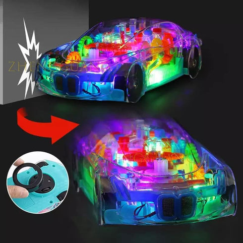 Light Up Transparent Car Toy - Fun and Interactive Electric Car Toy for Kids- Music Car with LED - Colorful Moving Gears -Tummy Time Crawling Baby...