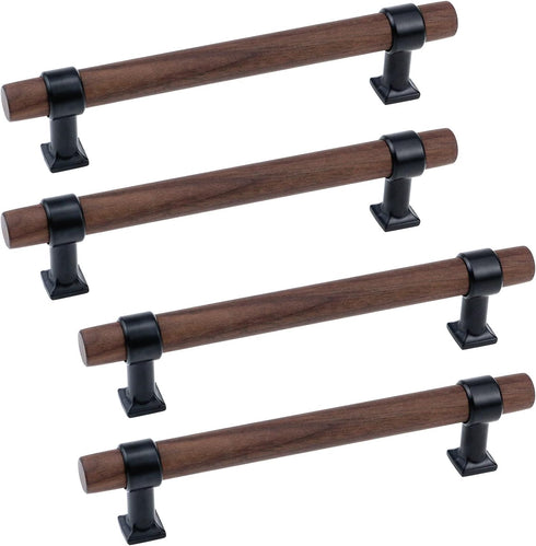Antrader 4-Pack Drawer Pulls,Hole Centers 128mm/5.04" Walnut Wood Kitchen/Wardrobe/Cabinet Hardware Pull Handle with Screw,6.57" Total Length...