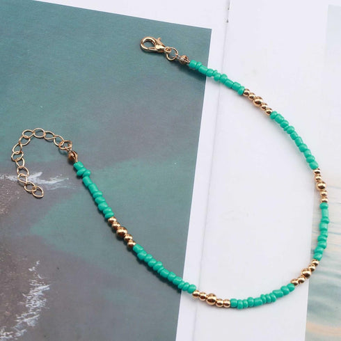 Bohemia Turquoise Bead Anklet Blue Beaded Ankle Bracelet Beach Anklet Chain Summer Foot Chain Jewelry for Women and Girls...