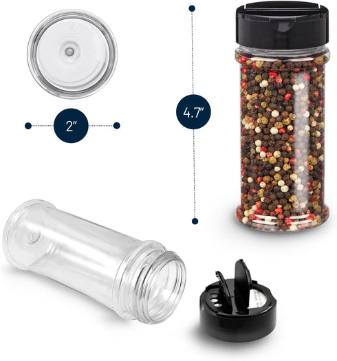 RoyalHouse 6 Pack 5.5 Oz Plastic Spice Jars with Black Cap, Clear and Safe Plastic Bottle Containers with Shaker Lids for Storing Spice, Herbs and...