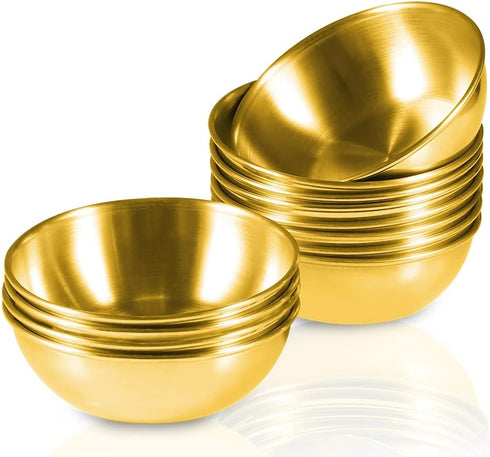 12 Pack 3.5inch Stainless Steel Sauce Dishes Mini Individual Saucers Bowl Round Seasoning Dishes Sushi Dipping Bowl Appetizer Plates, Golden...