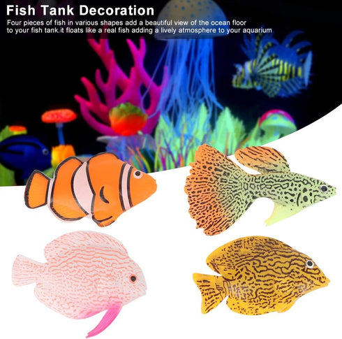 4Pcs Artificial Silicone Tropical Fish, Aquarium Artificial Fishes Glowing Effect Moving Fish Silicone Floating Fishes for Fish Decoration...