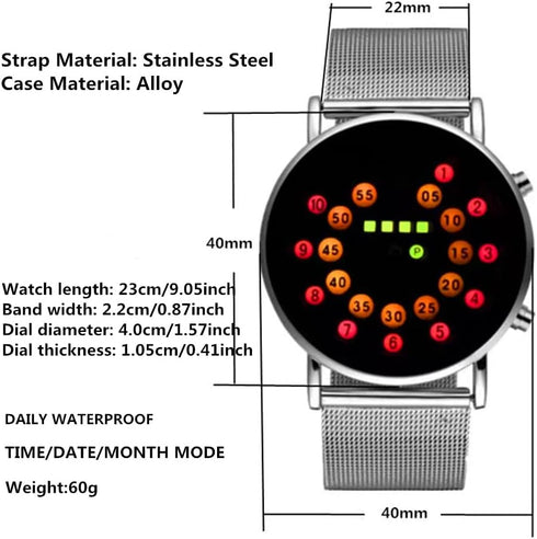 Men Cool Digital Watch Binary Time LED Display Waterproof with Stainless Steel Mesh Band Unique Creative Fashion Wristwatches...