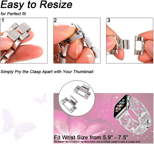Floral Band Compatible with Apple Watch Jewelry Band 38mm 40mm 41mm 42mm iWatch Bands Series 10 9 8 7 SE,Bling Crystal Bracelet Hollow Metal Strap...