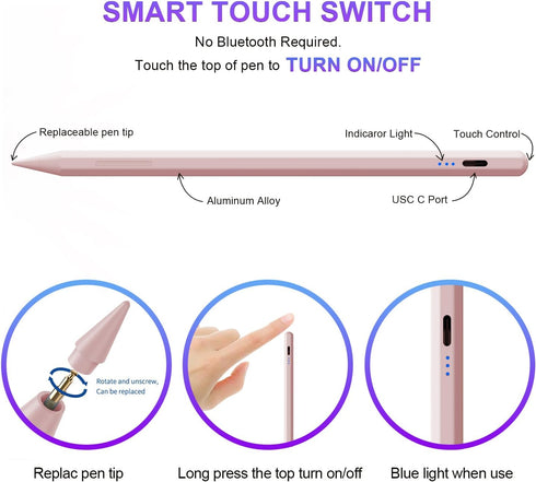 Stylus Pen for iPad 9th&10th Generation,Apple iPad Stylus Pencil with Palm Rejection Rechargeable,Pen Compatible with 2018-2024 iPad 6/7/8/9/10,iP...