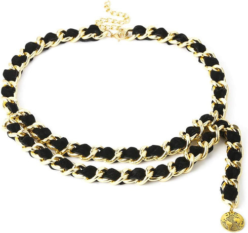 Alloy Waist Chain Body Chain Weave Rope Winding Twist Chain for Women Waist Belt Pendant Belly Chain Adjustable Body Harness for Jeans Dresses - S...