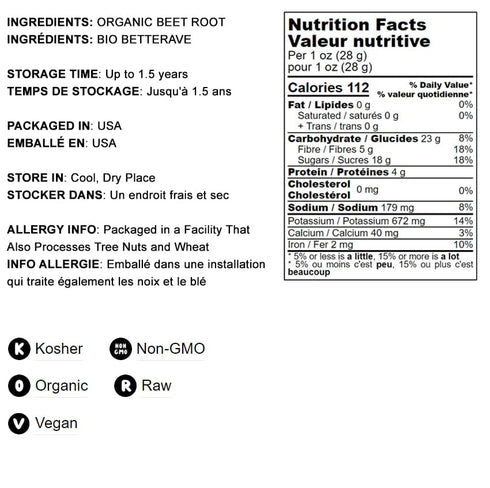 Food to Live Organic Beet Root Powder, 4 Ounces — Non-GMO, Raw, Kosher, 100% Pure, Vegan Superfood, Bulk, Rich in Iron and Fiber, Great for Juices...