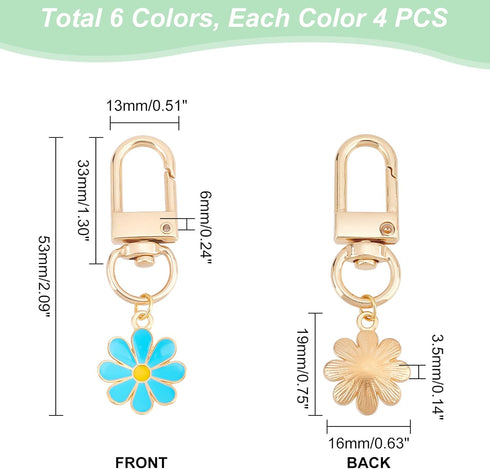 PH PandaHall 24pcs Flower Keychain, Daisy Enameled Charms Aesthetic Keychain Car Key Ring Pendant Key Chains for Mom Mother's Day, Handbag Bag, Ea...