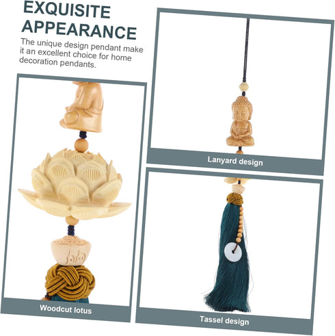 Car Accessories Home Decor Pendant Car Hanging Accessories Window Charm Hanging Pendant Wooden Buddha Braided Rope Men and Women Blue Rearview Mir...