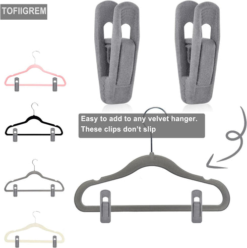 Grey Velvet Clips for Velvet Hangers - 20 PCS Gray Non Slip Velvet Hanger Clip, Pants Hanger Velvet Clips Fit for Slim Velvet Hangers, Clothes-pin...