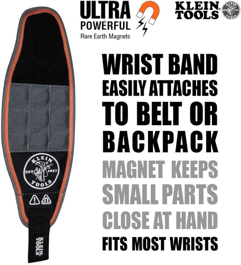 Klein Tools 55895 Magnetic Wristband, Tradesman Pro Tool Wristband Holds Wire Connectors, Screws, Nails, Drill Bits, With Breathable Mesh...